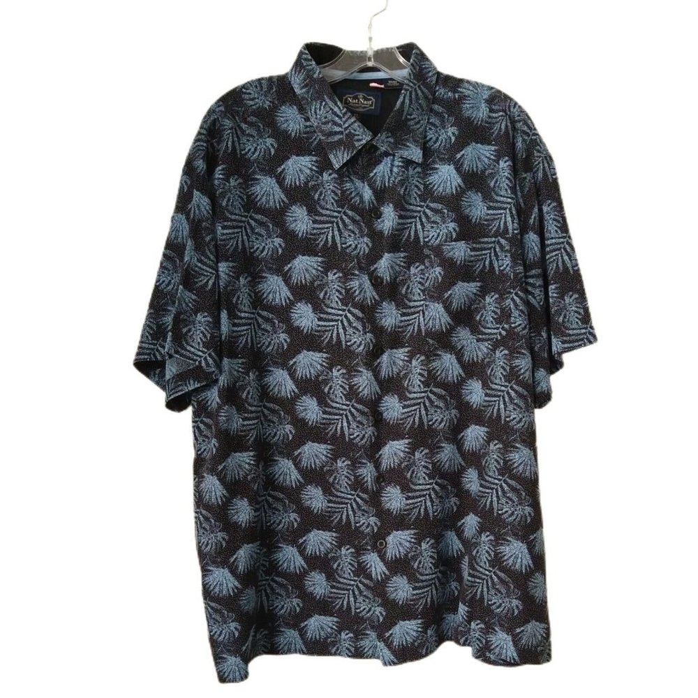 Nat Nast Mens Floral Shirt Size XL Silk Blend  Short Sleeve Black Blue